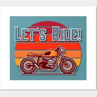 Let's Ride Cafe Racer Retro Vintage Adventure Motorbike Lovers Posters and Art